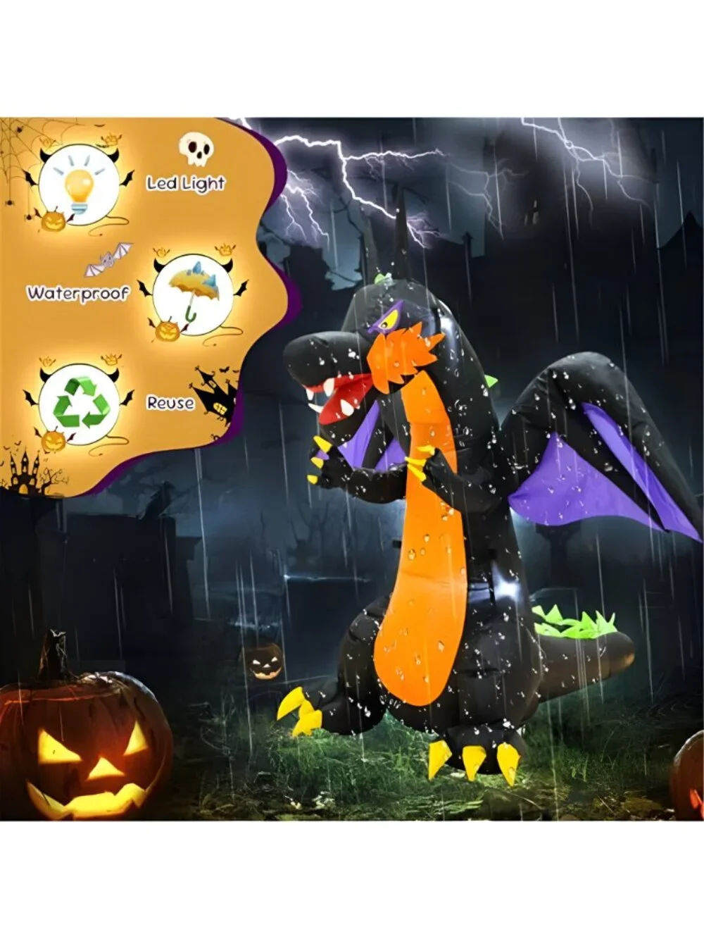 4FT Purple Dinosaur Halloween Inflatable Decor with LED Lights